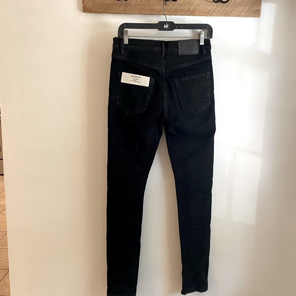 PURPLE BRAND Mens 29 Slim Midnight Oil Coated Black Button-Fly Luxury Jeans P001 - Picture 2 of 9